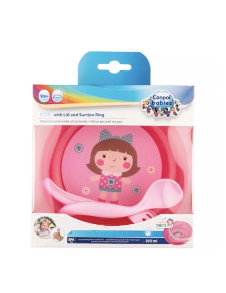 Bol d'Apprentissage Antidérapant avec Couvercle et Couverts – Canpol babies (350 ml)