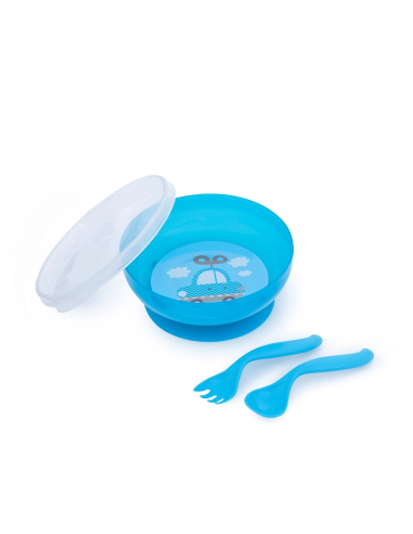 Bol d'Apprentissage Antidérapant avec Couvercle et Couverts – Canpol babies (350 ml)
