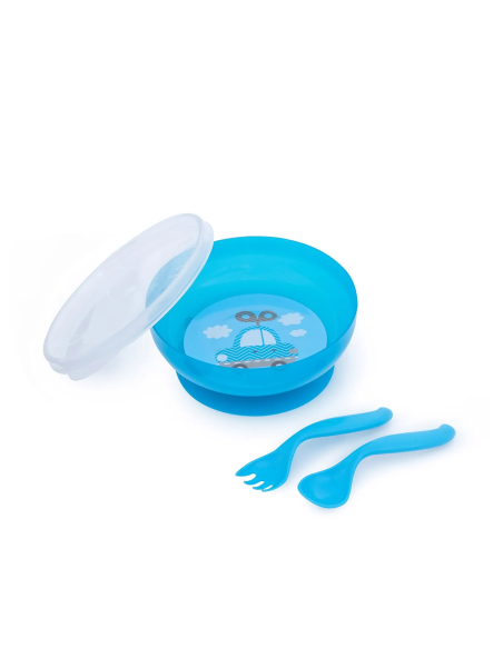 Bol d'Apprentissage Antidérapant avec Couvercle et Couverts – Canpol babies (350 ml)