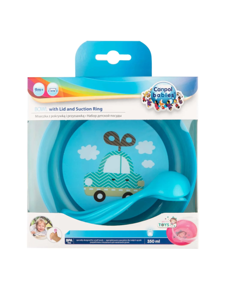 Bol d'Apprentissage Antidérapant avec Couvercle et Couverts – Canpol babies (350 ml)