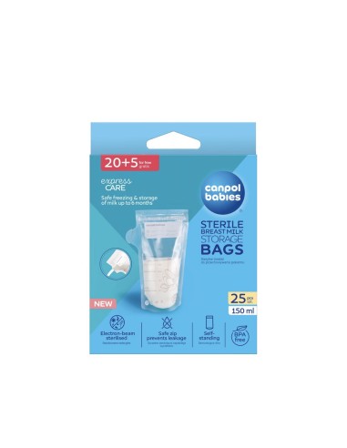 Sacs de Stockage de Lait Maternel Stériles Canpol babies – 25 pièces (150 ml)