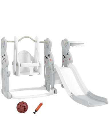 Aire de Jeux Évolutive 3-en-1 – Balançoire, Toboggan & Panier de Basket