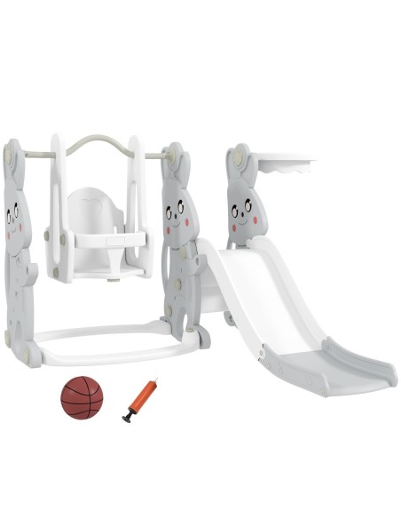Aire de Jeux Évolutive 3-en-1 – Balançoire, Toboggan & Panier de Basket