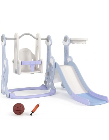 Aire de Jeux Évolutive 3-en-1 – Balançoire, Toboggan & Panier de Basket