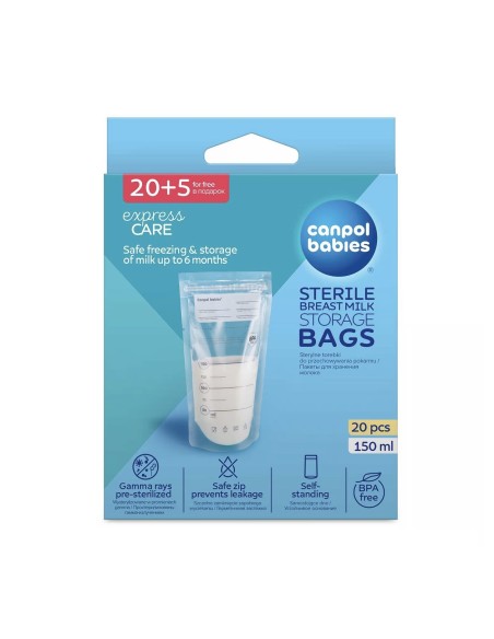 Sachets de Conservation pour Lait Maternel Stériles ExpressCare – Canpol babies (20 pcs + 5 Gratuits)